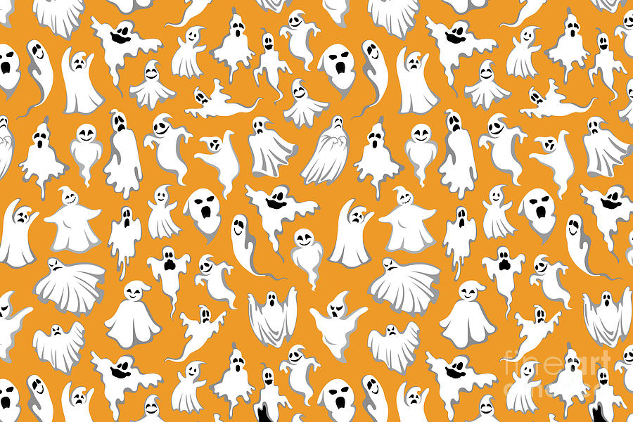 Halloween Ghost Pattern on Orange Autumn / Fall Digital Art by PIPA Fine Art - Simply Solid