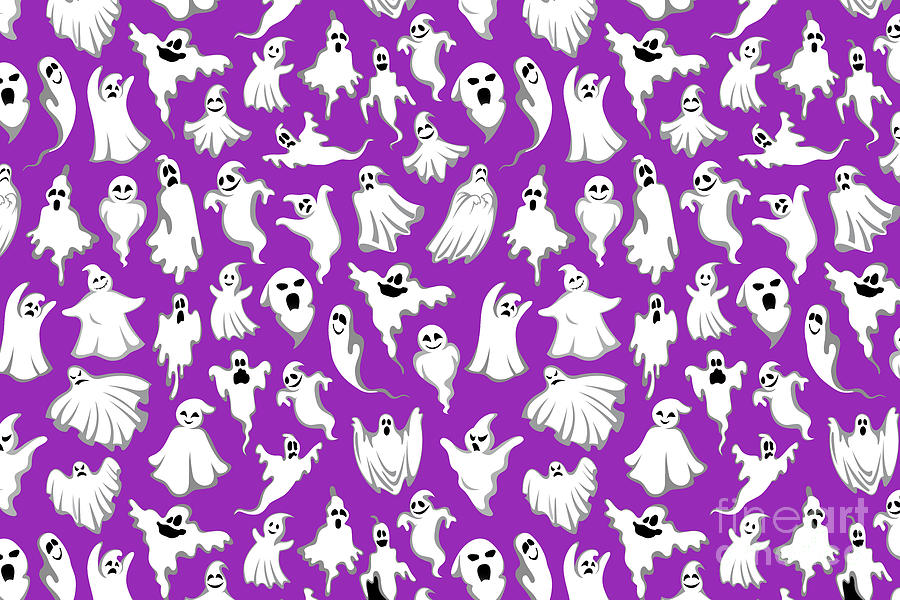 Halloween Ghost Pattern on Purple Autumn / Fall Digital Art by PIPA Fine Art - Simply Solid
