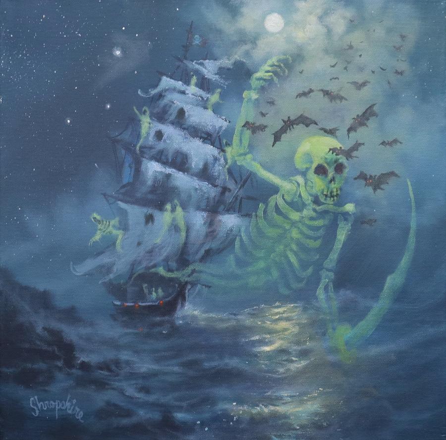 Halloween Ghost Ship Painting by Tom Shropshire
