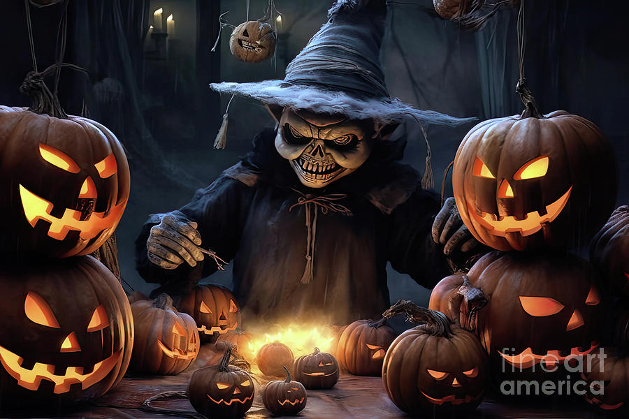 Halloween Ghoul Monster Pumpkins Jack o Lanterns Digital Art by Vivian Krug Cotton