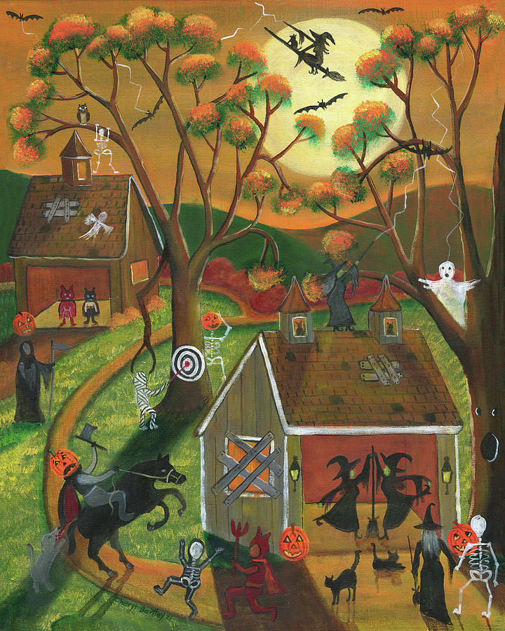 Halloween Hocus Pocus Ruckus Painting by Cheryl Bartley - Pixels