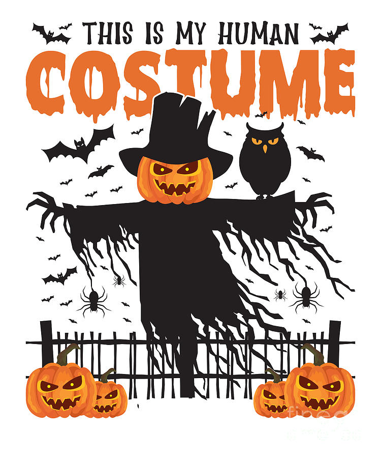 Halloween Human Costume, Spooky Pumpkin Digital Art by Amusing DesignCo