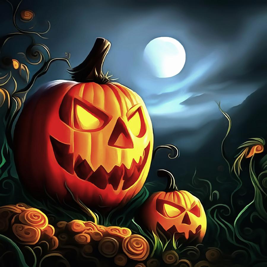 Halloween Painting - Halloween JackOlanterns At Midnight by Taiche Acrylic Art