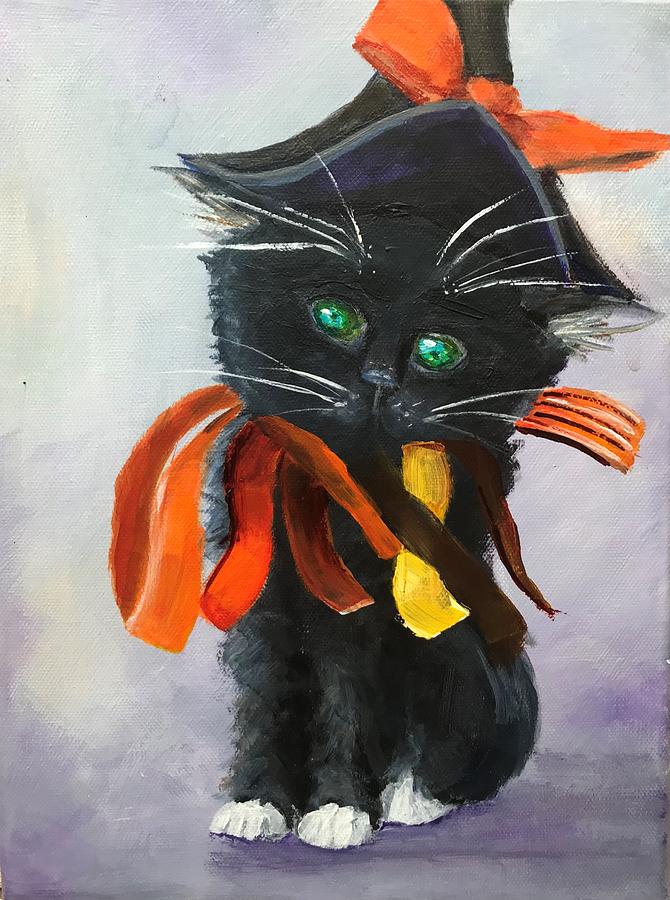 Halloween Kitten Painting by Deborah Naves