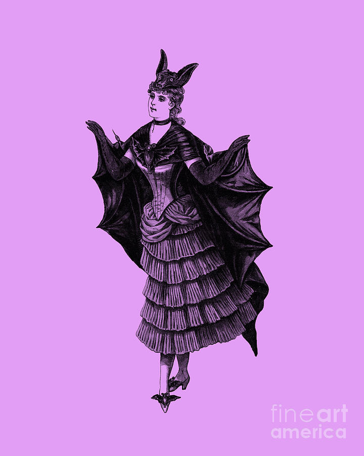 Bat Digital Art - Halloween Lady In Black And Purple by Madame Memento