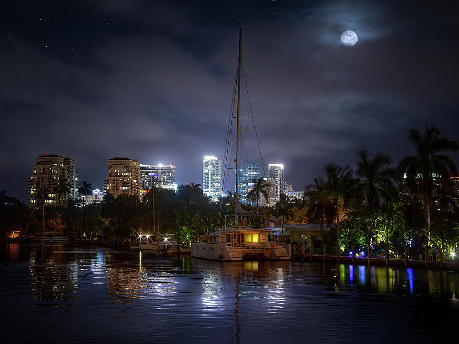 Halloween Moon Over Fort Lauderdale Photograph by Mark Andrew Thomas
