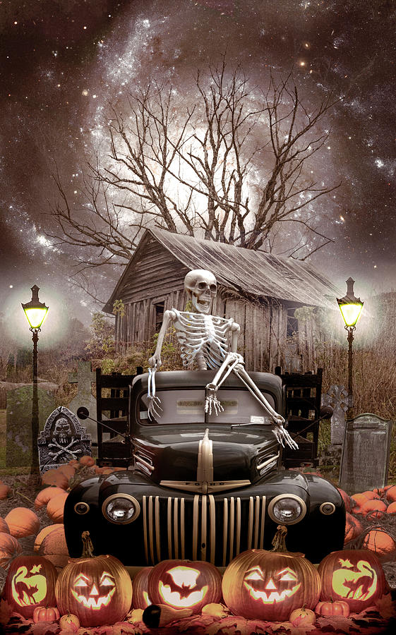 Halloween Night in the Farmhouse Pumpkins Digital Art by Debra and Dave Vanderlaan