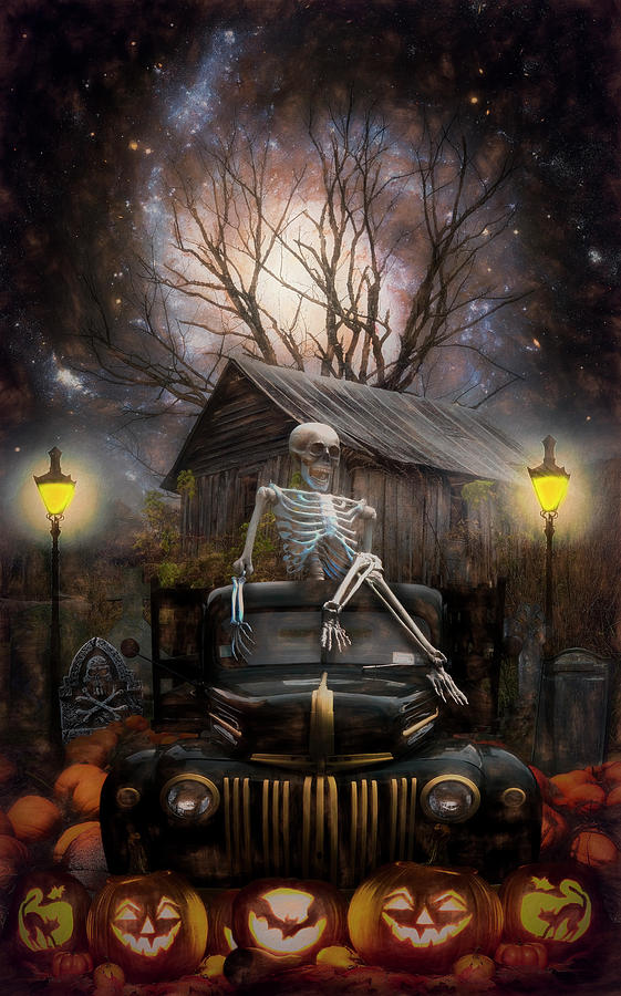 Halloween Night in the Pumpkins Painting Digital Art by Debra and Dave Vanderlaan