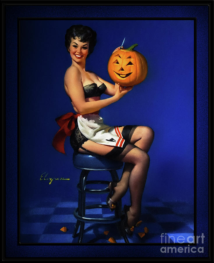 Halloween Pin-up by Gil Elvgren Vintage Pin-Up Girl Art Painting by Rolando Burbon