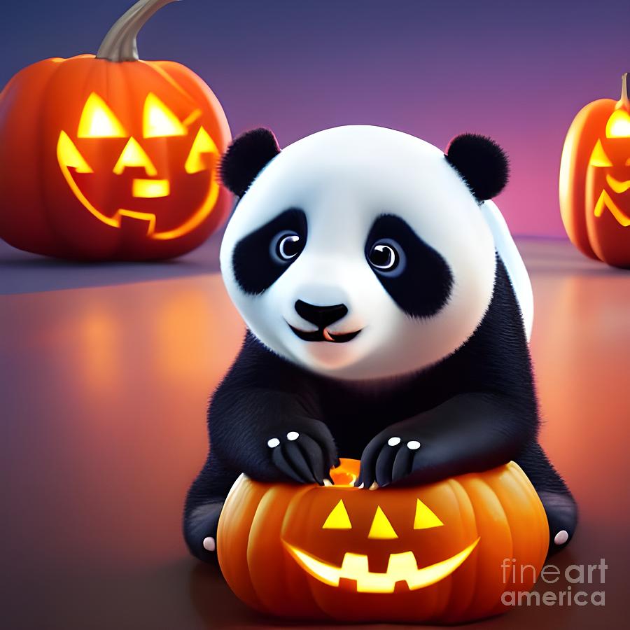 Halloween Pixart Panda Digital Art by Artvizual Premium