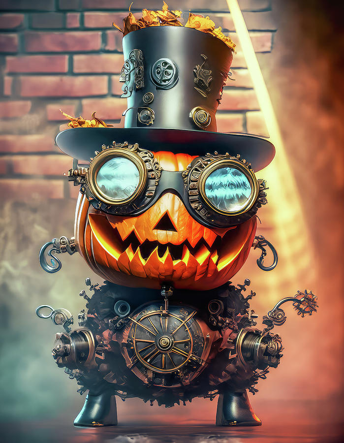 Halloween Pumpkin - Ai Generated - Steampunked 3 Photograph