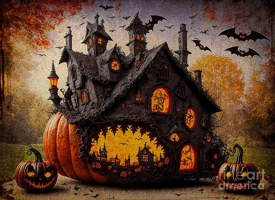 Halloween Pumpkin House by Kaye Menner  Digital Art by Kaye Menner