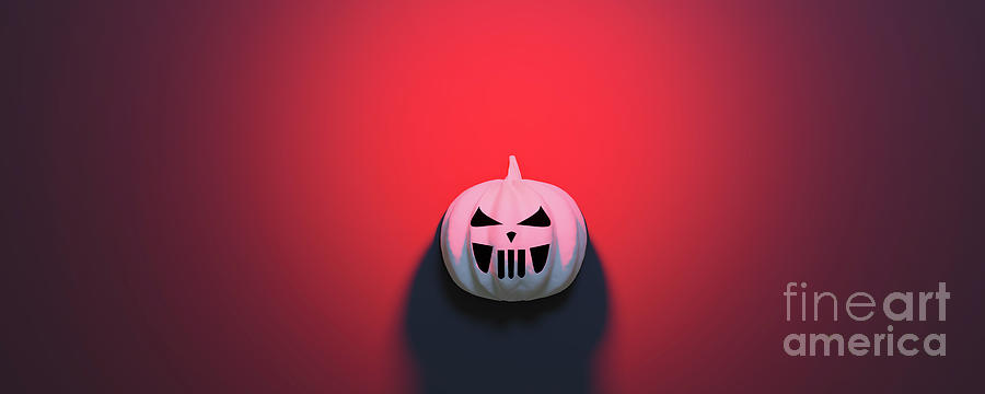 Halloween Pumpkin On Red Background. Photograph