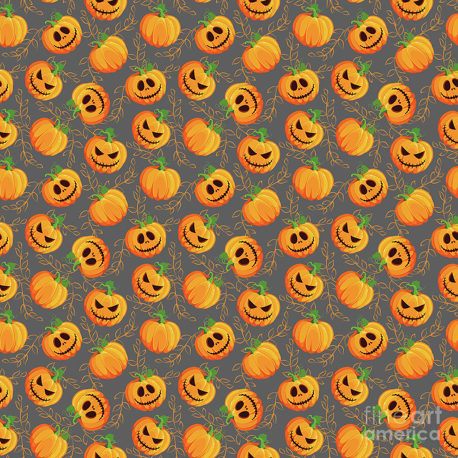 Halloween Pumpkin Pattern, Jack O Lantern Digital Art by Amusing DesignCo