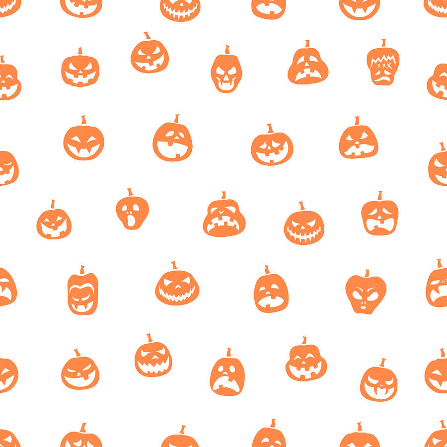 Halloween Pumpkin Seamless Pattern Drawing by AlonzoDesign