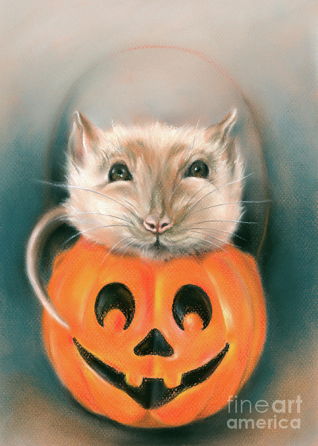 Halloween Rat in a Pumpkin Bucket Painting by MM Anderson