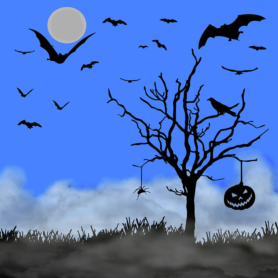Halloween Tree Blue Pane 2 Digital Art by David Dehner