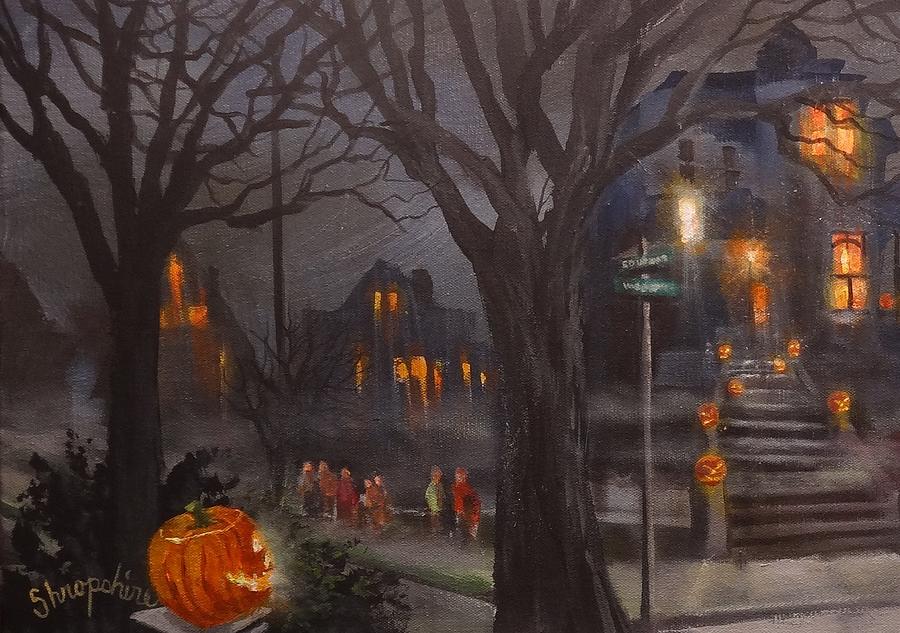 Halloween Trick or Treat left Painting by Tom Shropshire