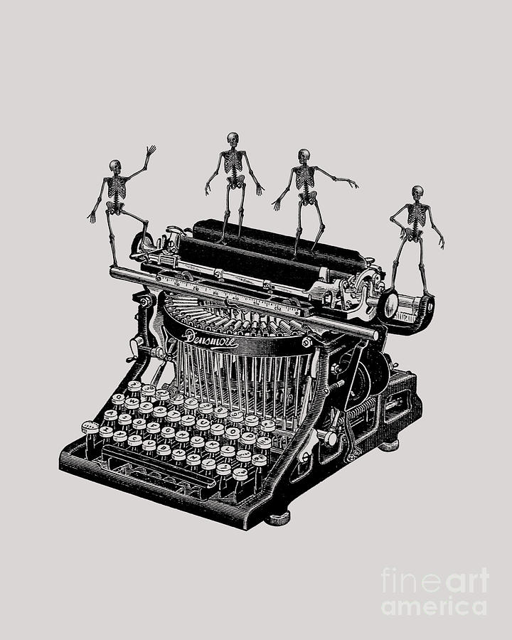 Black And White Digital Art - Halloween Typewriter by Madame Memento