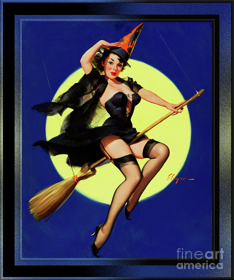 Halloween Witch by Gil Elvgren Pin-Up Girl Vintage Art Painting by Rolando Burbon