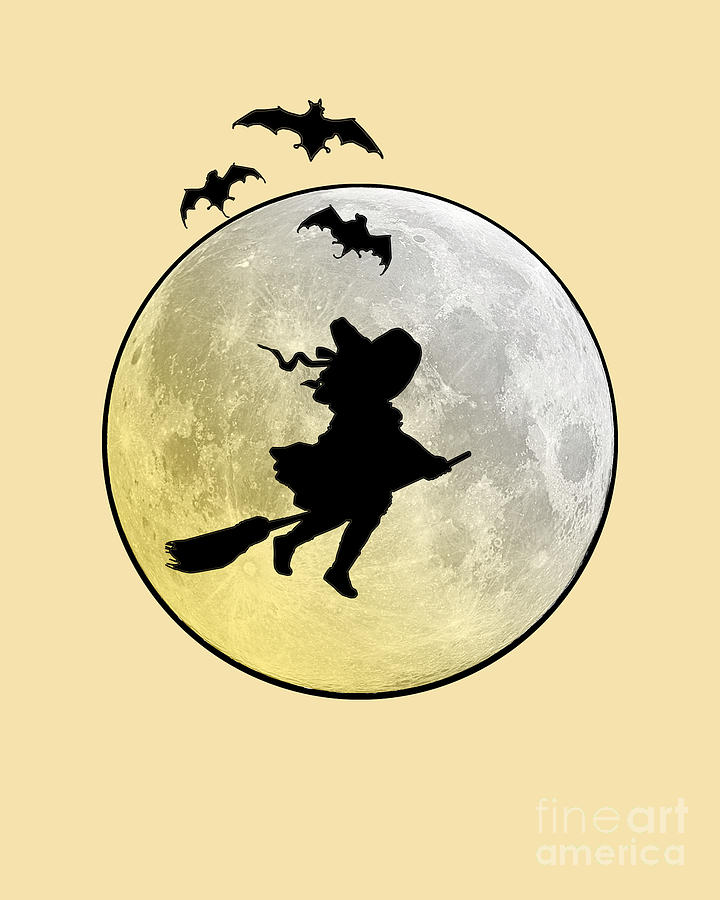 Bat Digital Art - Halloween witch with bats silhouette by Madame Memento