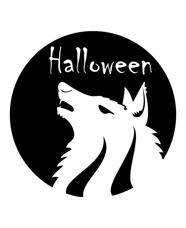 Animal Digital Art - Halloween Wolf Monochrome, Black And White Transparent Vector Graphic Design by Mounir Khalfouf