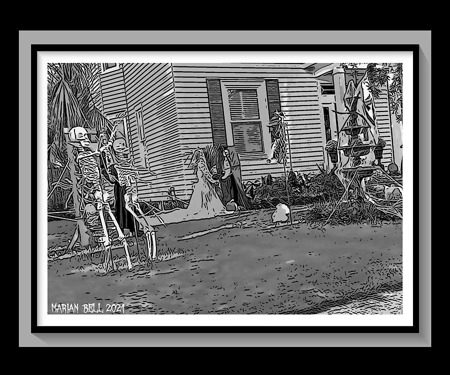 Halloween Yard Art in Grayscale Digital Art by Marian Bell