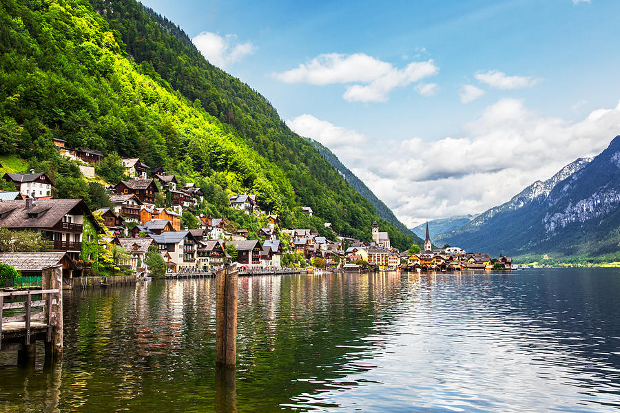 Hallstatt Village and Hallstatter See lake in Austria Photograph by Zhuyufang