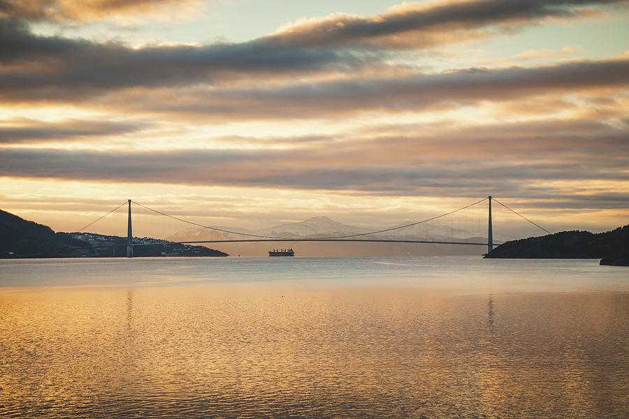 Halogaland Bridge During Sunset In Norway Photograph