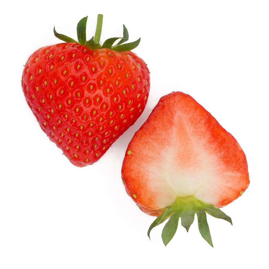 Halves of fresh, ripe strawberry side by side Photograph by Rosemary Calvert