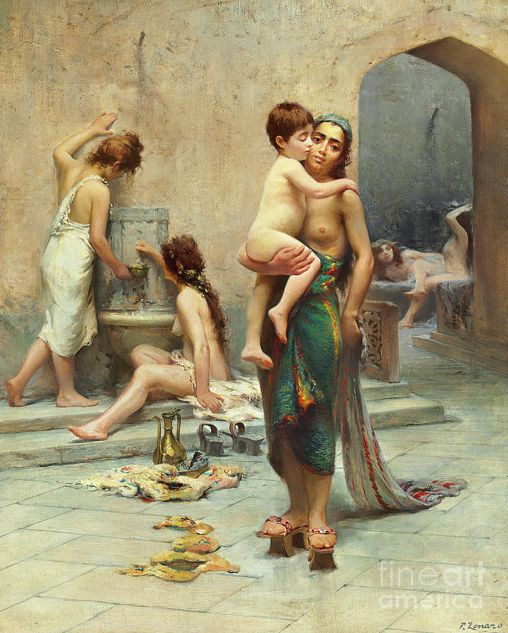 Hamam, il bagno Painting by Fausto Zonaro