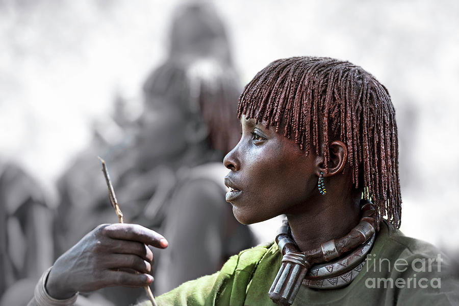 Necklace Photograph - Reflective Hamar Woman  by Tony Camacho