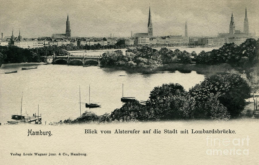   Hamburg 1900 Panoramic view of the city from Alster river Photograph by Heidi De Leeuw