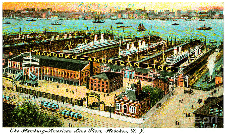Hamburg America Line Piers Hoboken New Jersey  Postcard 1910 Painting by Unknown