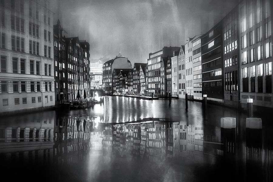 Hamburg By Night Black and White  Photograph by Carol Japp