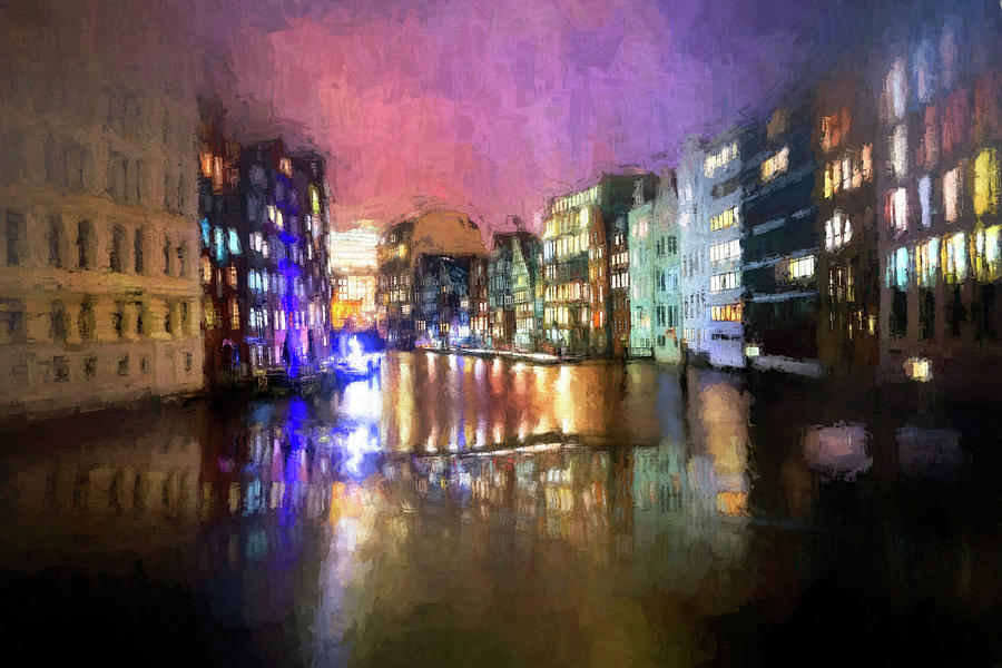 Hamburg By Night Painterly  Photograph by Carol Japp