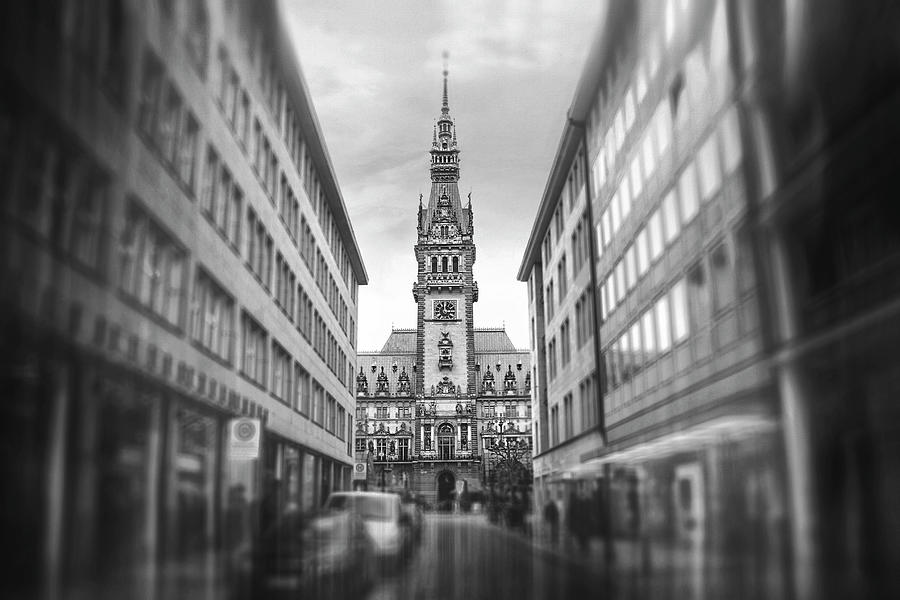 Hamburg City Hall Germany Black and White  Photograph by Carol Japp