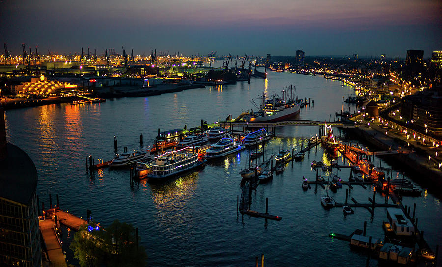Hamburg Harbour at night Photograph by Stefan Knauer