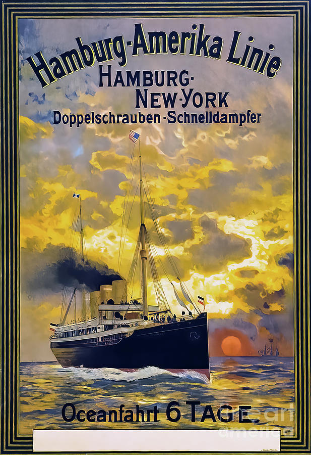 Hamburg New York Vintage Steamship Poster Berlin 1891 Drawing by M G Whittingham