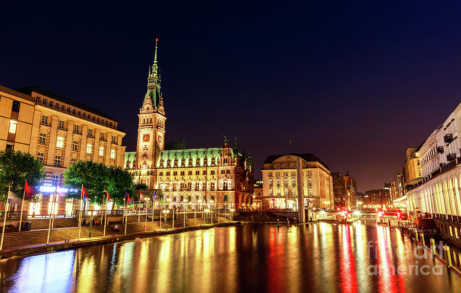 Hamburg Rathaus Colors at Night Photograph by John Rizzuto