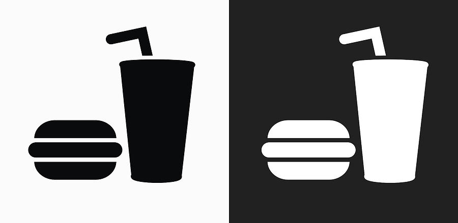 Hamburger and Soda Icon on Black and White Vector Backgrounds Drawing by Bubaone
