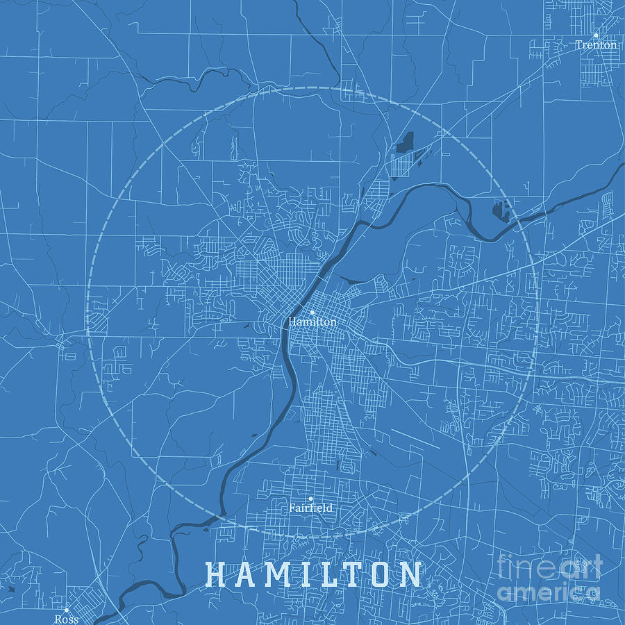 Hamilton OH City Vector Road Map Blue Text Digital Art by Frank 