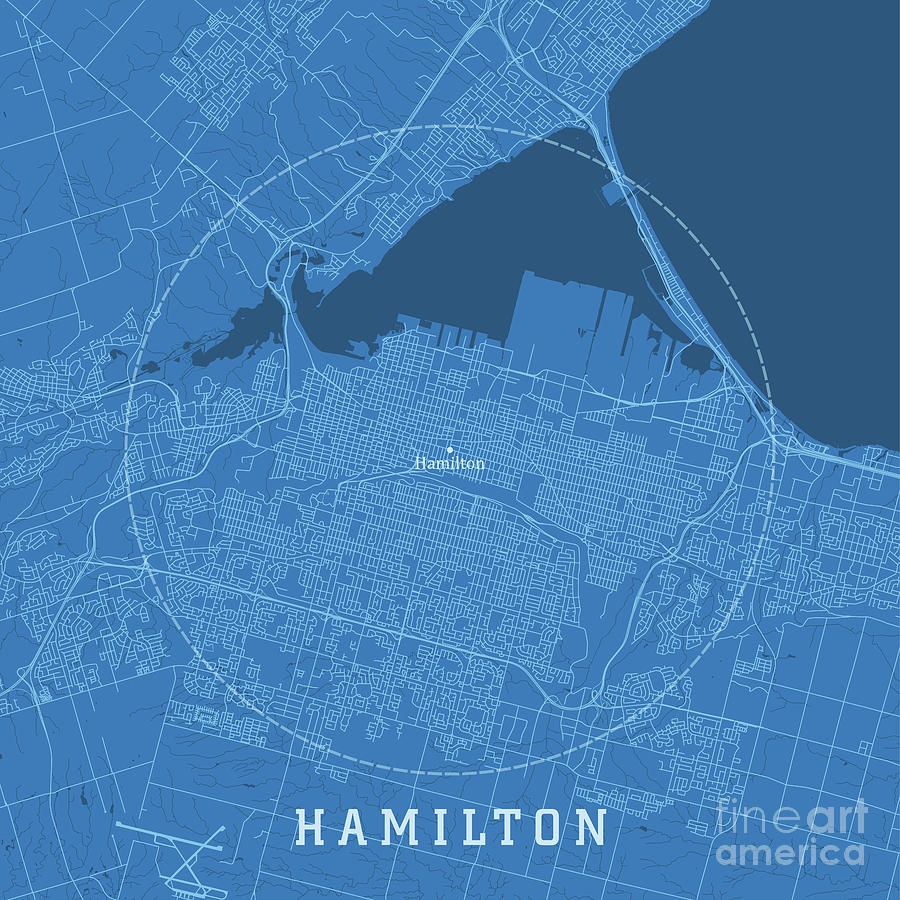 Hamilton On City Vector Road Map Blue Text Frank Ramspott 