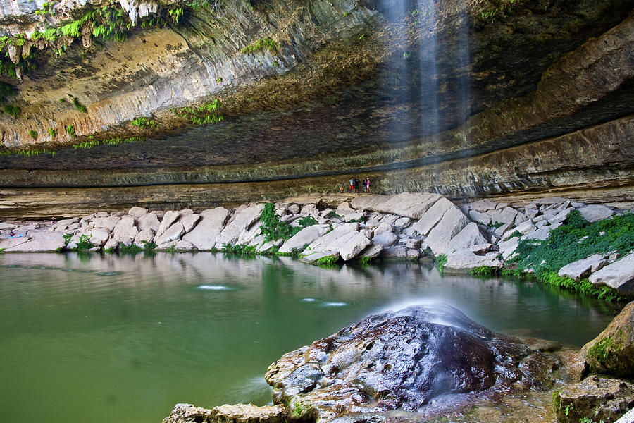 Landscape Photograph - Hamiltons Pool With People.  by Mark Weaver