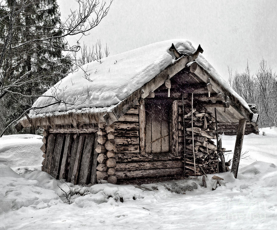 Locked Until Summer  -  Hut, Heavy Snowing, Izbushka  Photograph by Tatiana Bogracheva