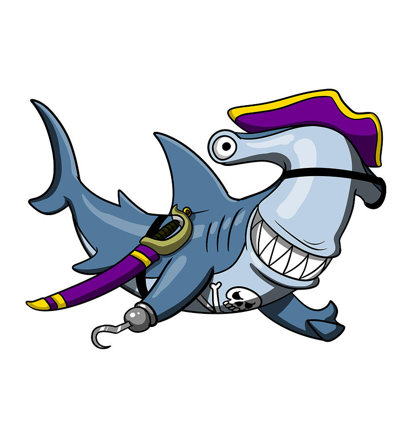 Hammerhead Shark Digital Art - Hammerhead Shark Pirate by Nikolay Todorov