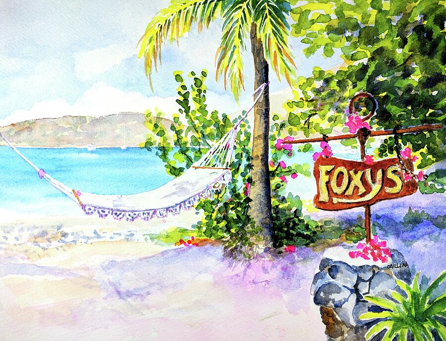 Hammock on Beach at Foxys Painting by Carlin Blahnik CarlinArtWatercolor