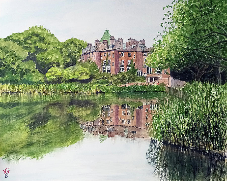 Hampstead Heath Pond two  London  UK Painting by Francisco Gutierrez