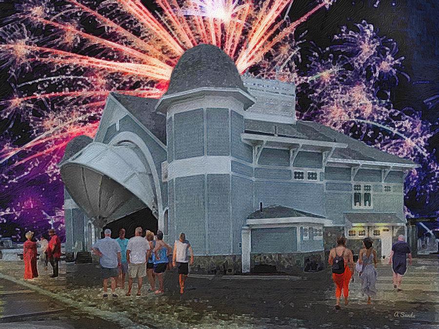 Hampton Beach Fireworks Painting by Anne Sands