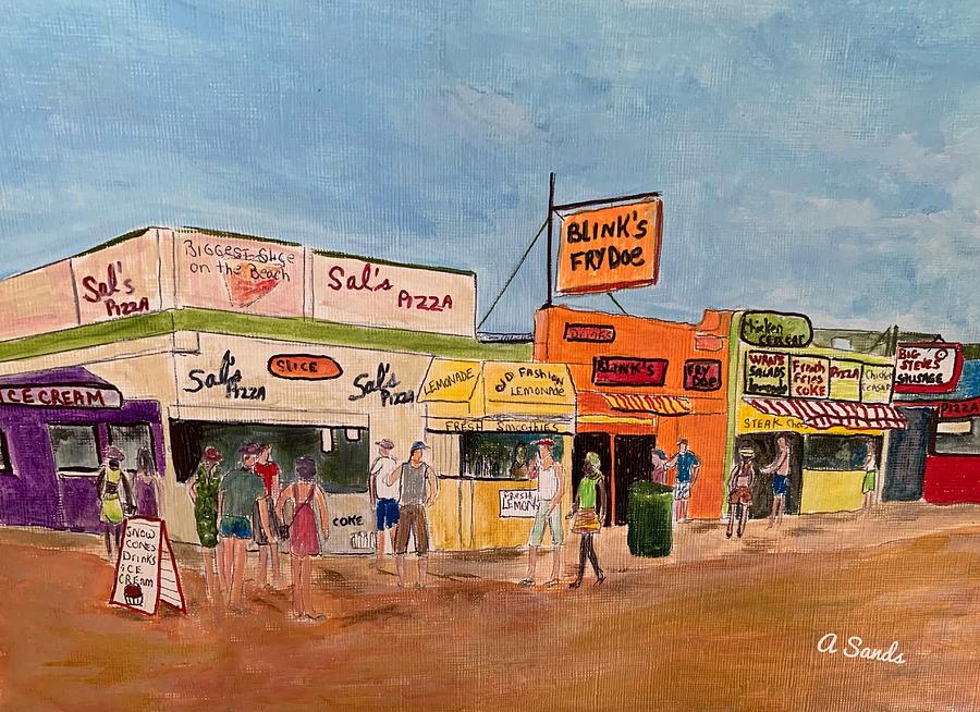 Hampton Beach Food shops Painting by Anne Sands